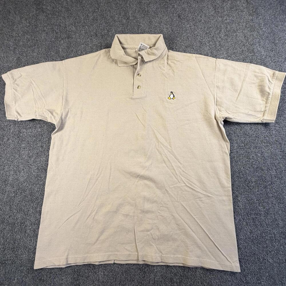 Cotton Deluxe Mens Beige Polo Shirt Penguin Logo Large Short Sleeve #1454